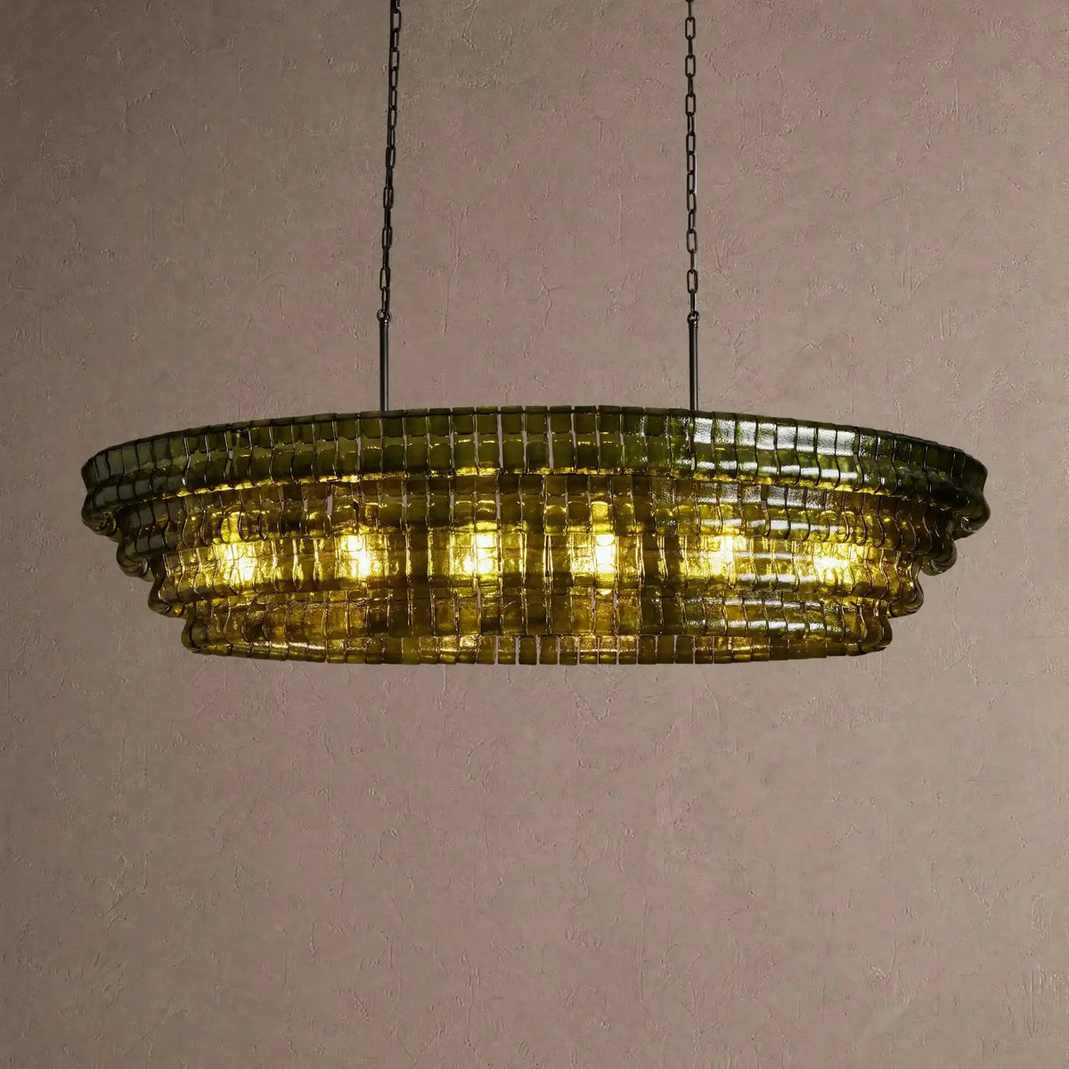 Ghiaccio Glass Oval Chandelier 54''65'' - Matte BlackGreen65"VChandelier