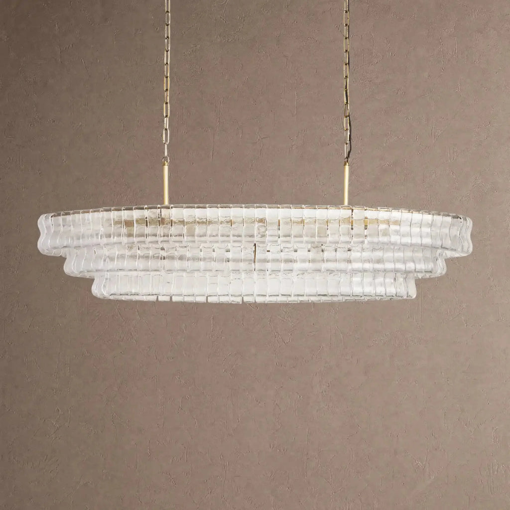 Ghiaccio Glass Oval Chandelier 54''65'' - Lacquered Burnished BrassClear54"VChandelier