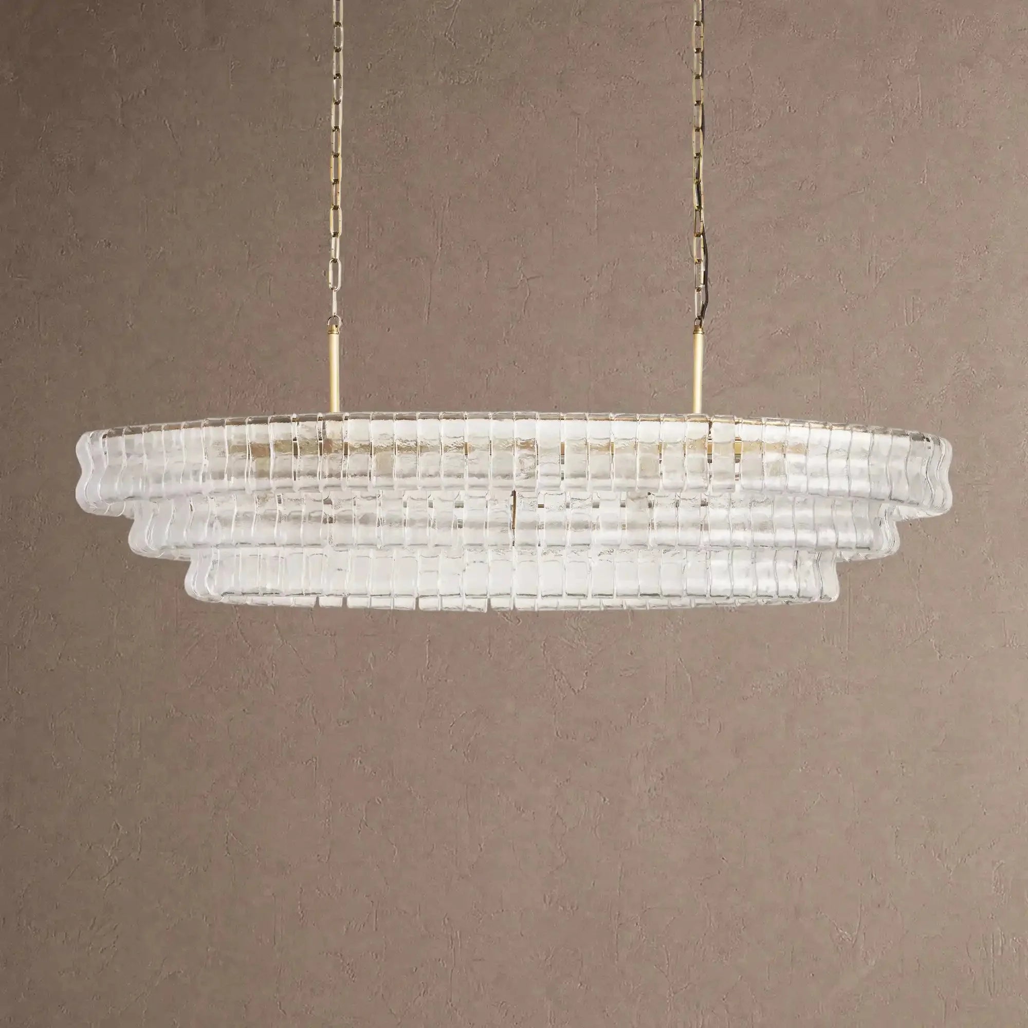 Ghiaccio Glass Oval Chandelier 54''65'' - Lacquered Burnished BrassClear54"VChandelier
