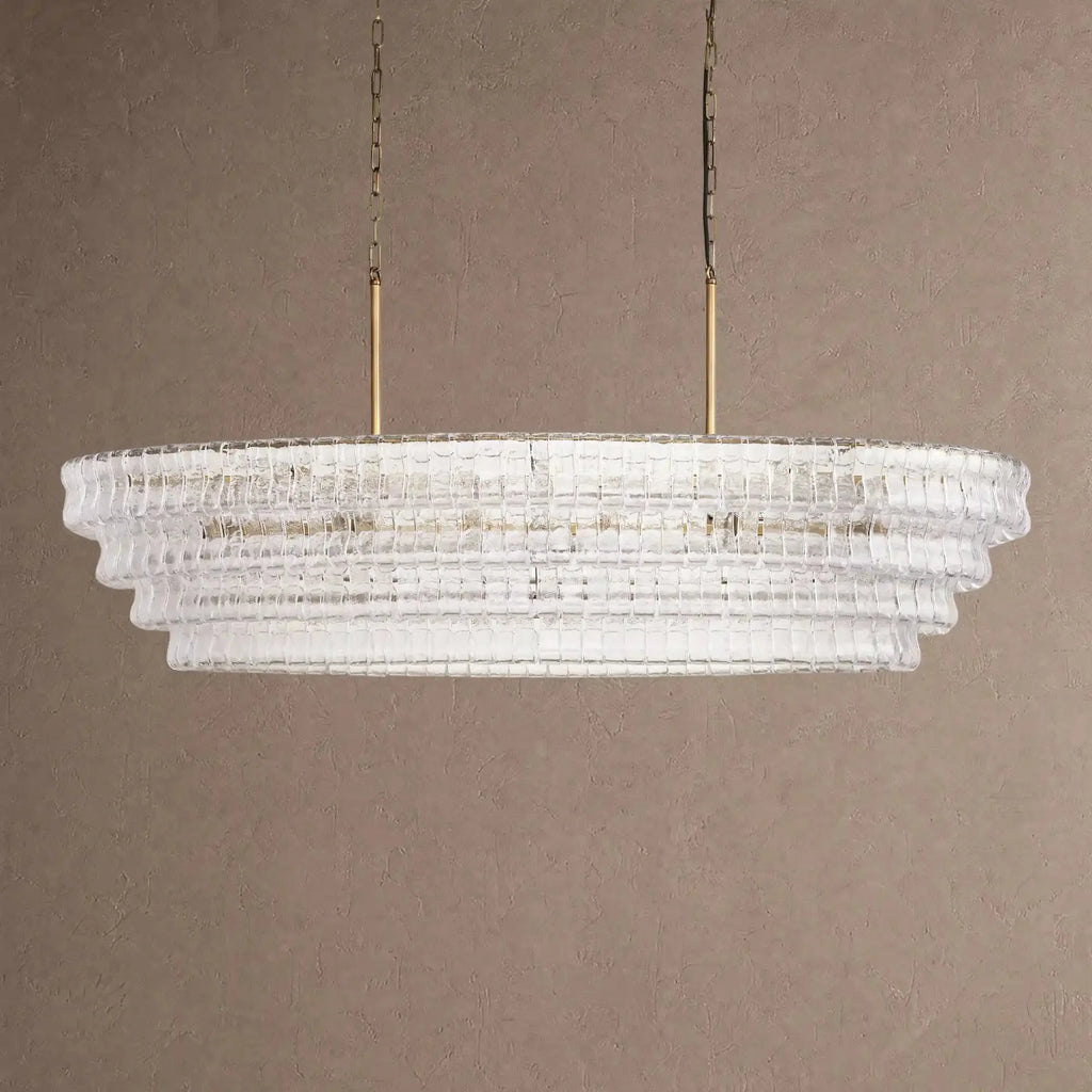 Ghiaccio Glass Oval Chandelier 54''65'' - Lacquered Burnished BrassSmoke65"VChandelier