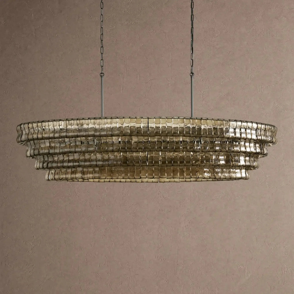 Ghiaccio Glass Oval Chandelier 54''65'' - Lacquered Burnished BrassSmoke65"VChandelier