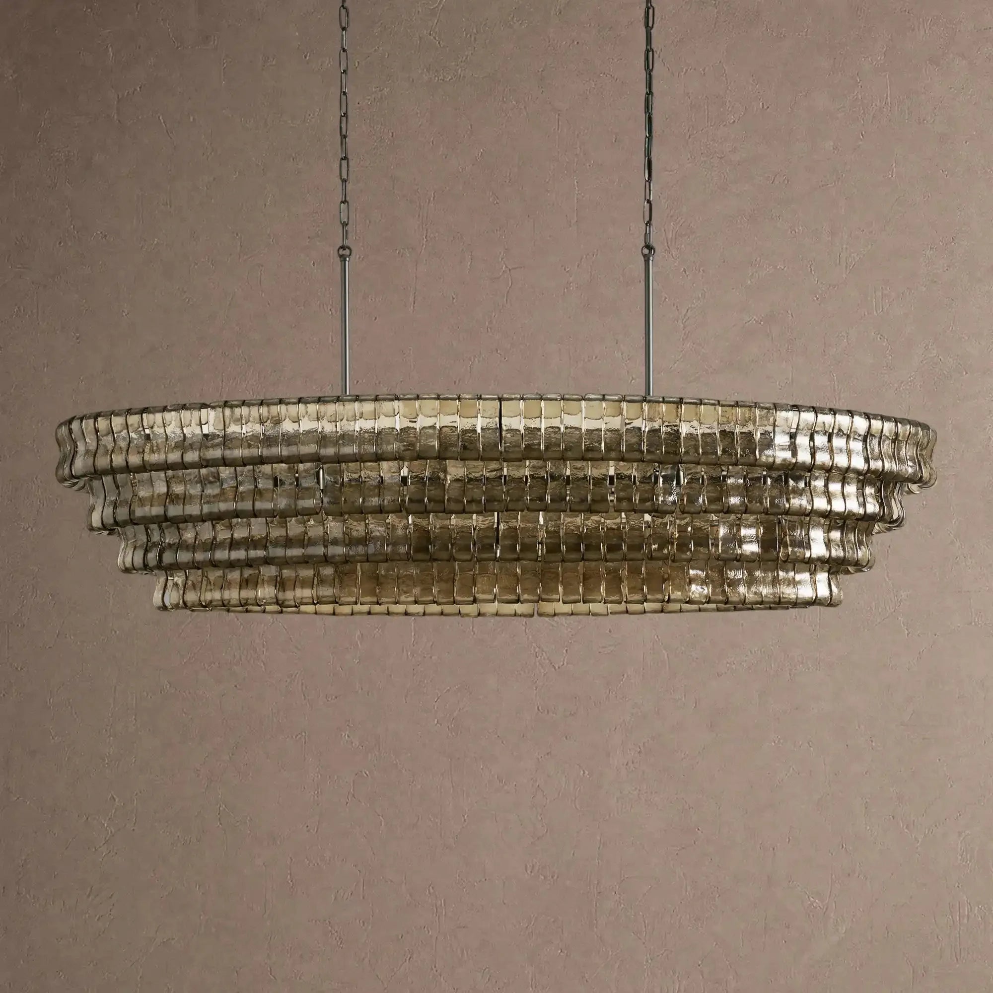 Ghiaccio Glass Oval Chandelier 54''65'' - Lacquered Burnished BrassSmoke65"VChandelier