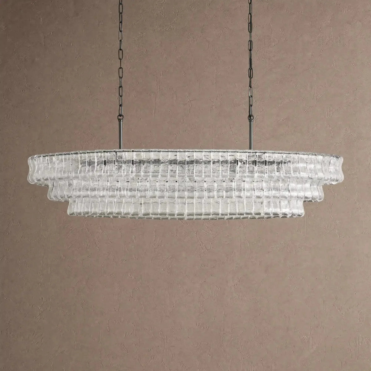 Ghiaccio Glass Oval Chandelier 54''65'' - Matte BlackClear54"VChandelier