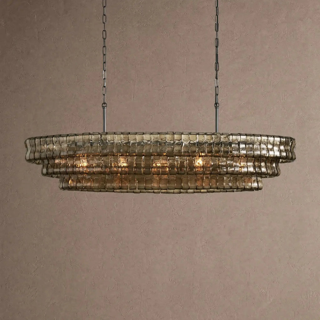 Ghiaccio Glass Oval Chandelier 54''65'' - Matte BlackSmoke54"VChandelier