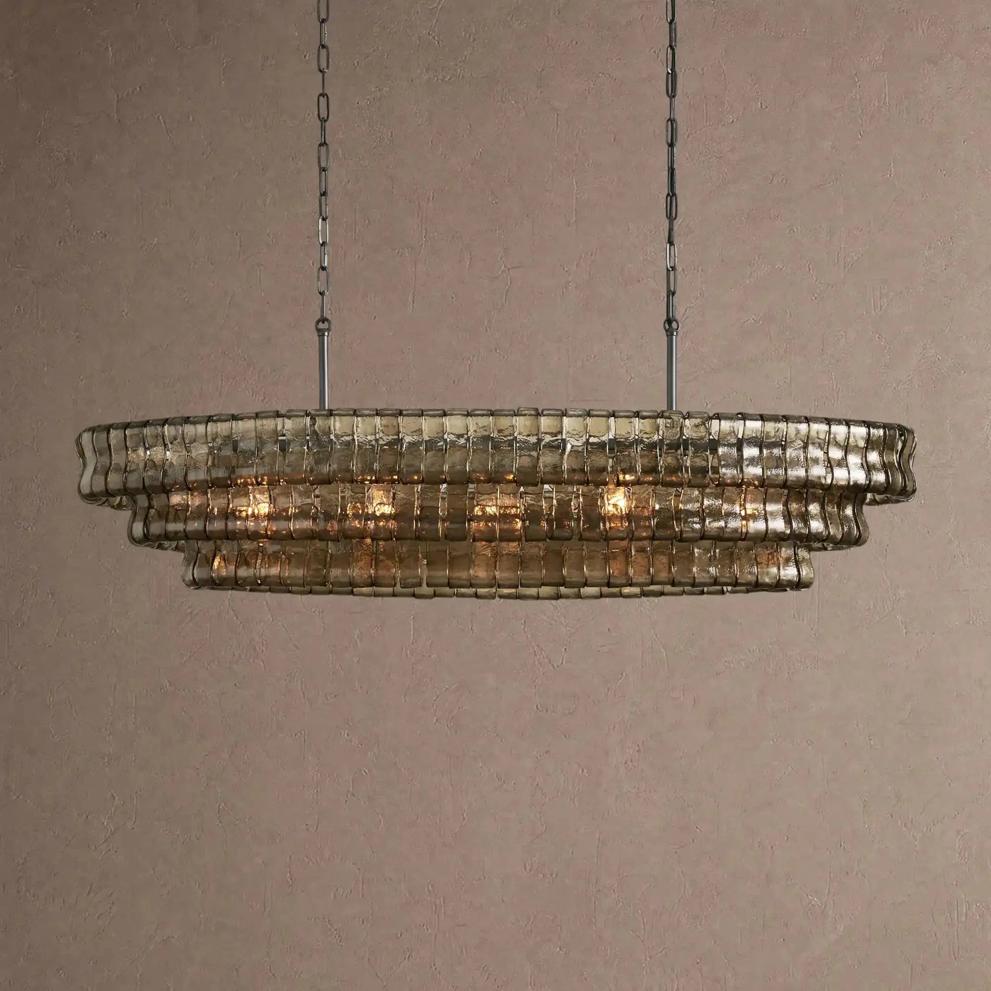 Ghiaccio Glass Oval Chandelier 54''65'' - Matte BlackSmoke54"VChandelier