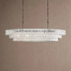 Ghiaccio Glass Oval Chandelier 54''65'' - Matte BlackClear54"VChandelier