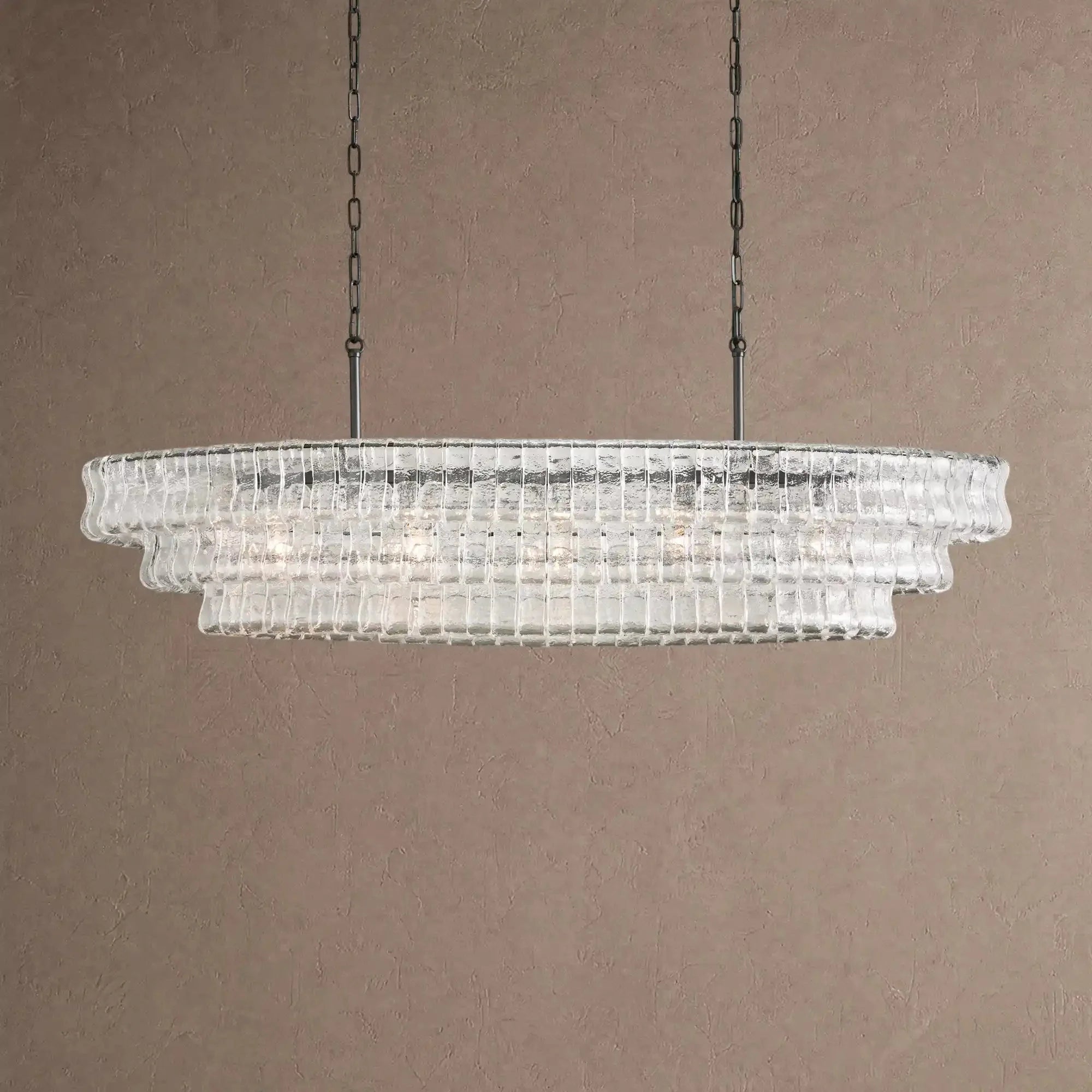 Ghiaccio Glass Oval Chandelier 54''65'' - Matte BlackClear54"VChandelier