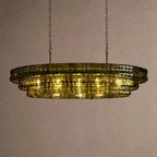 Ghiaccio Glass Oval Chandelier 54''65'' - Lacquered Burnished BrassGreen54"VChandelier
