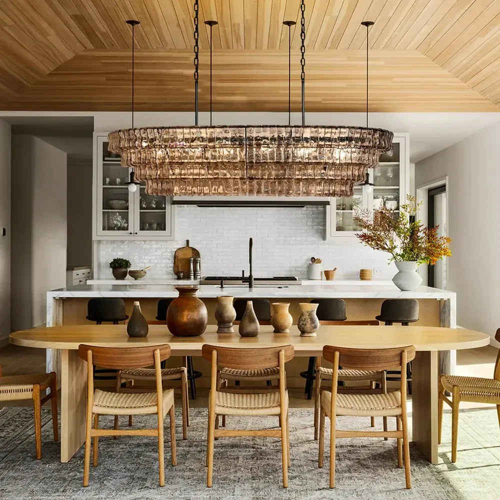 Ghiaccio Glass Oval Chandelier 54''65'' in brass - dining room lighting