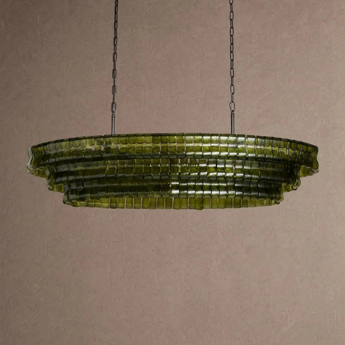 Ghiaccio Glass Oval Chandelier 54''65'' - Matte BlackGreen54"VChandelier