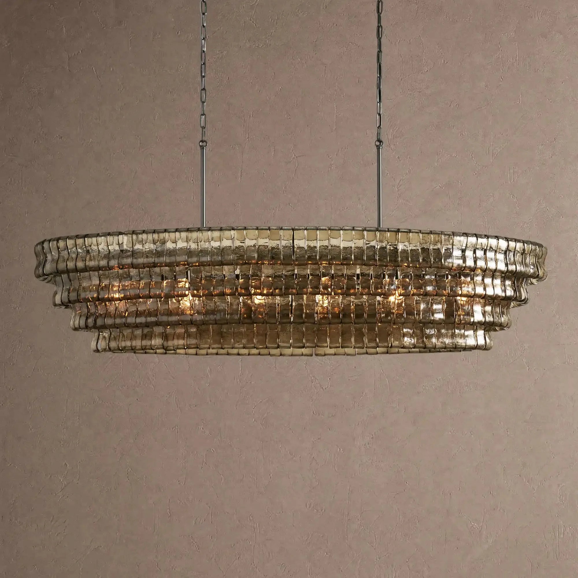 Ghiaccio Glass Oval Chandelier 54''65'' - Matte BlackSmoke65"VChandelier