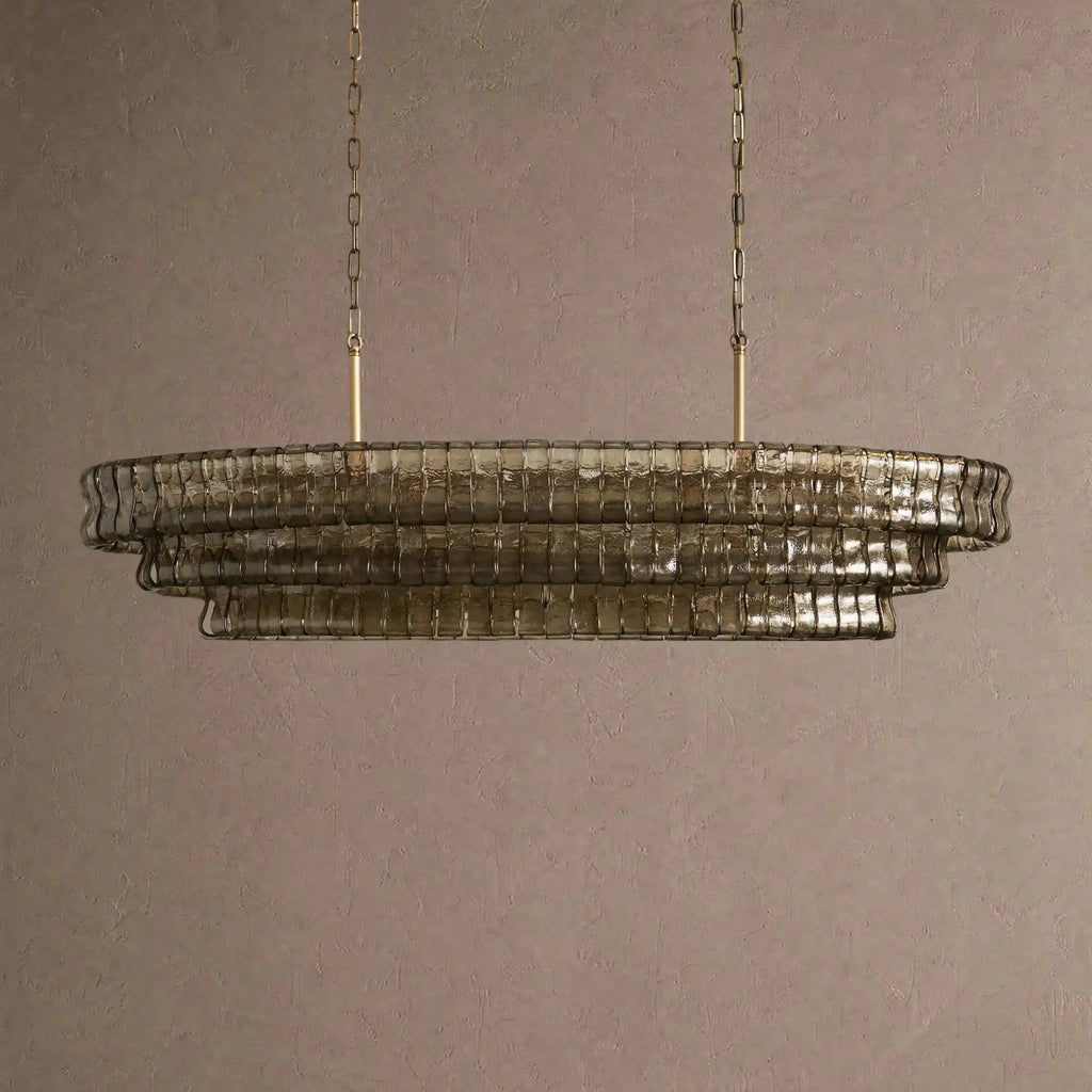 Ghiaccio Glass Oval Chandelier 54''65'' - Lacquered Burnished BrassSmoke54"VChandelier