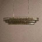Ghiaccio Glass Oval Chandelier 54''65'' - Lacquered Burnished BrassSmoke54"VChandelier