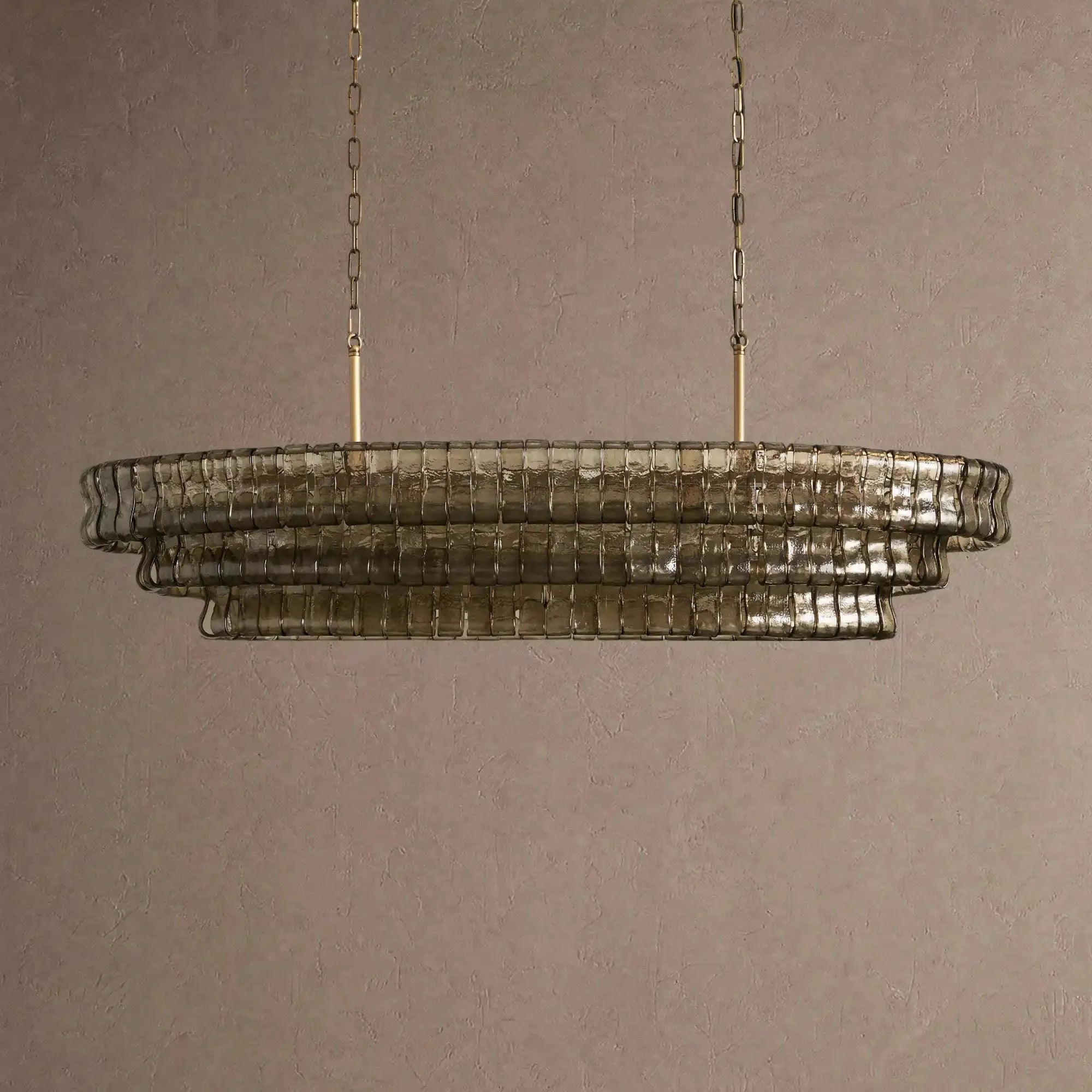 Ghiaccio Glass Oval Chandelier 54''65'' - Lacquered Burnished BrassSmoke54"VChandelier