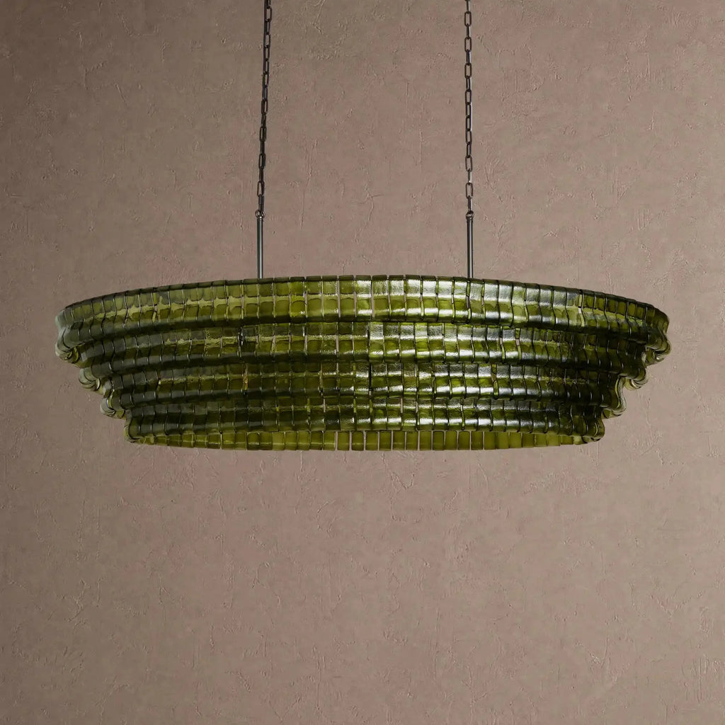 Ghiaccio Glass Oval Chandelier 54''65'' - Lacquered Burnished BrassSmoke65"VChandelier