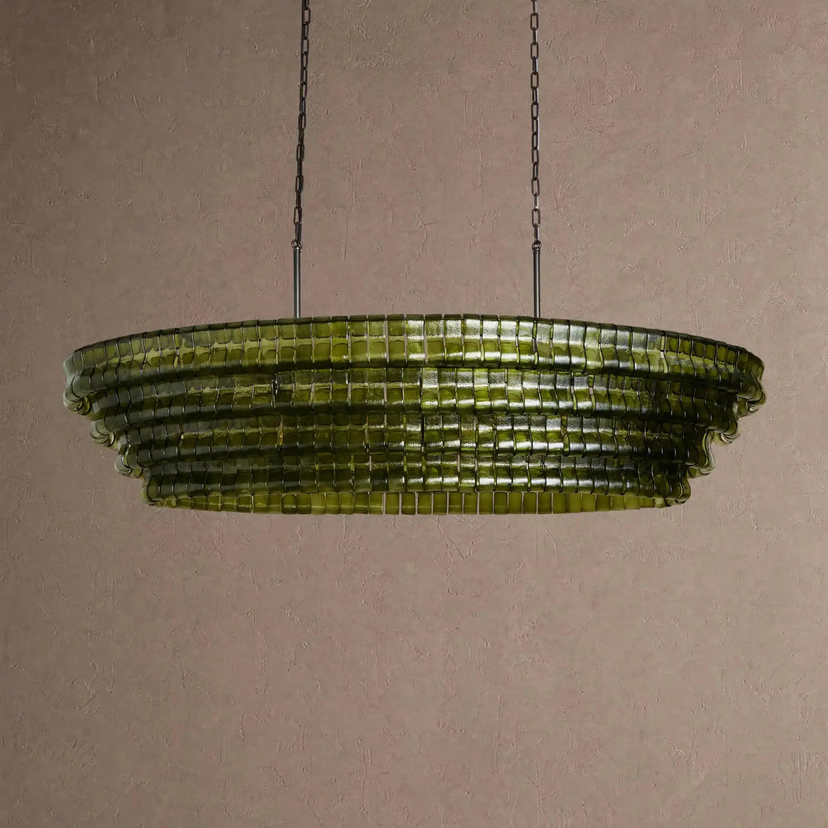 Ghiaccio Glass Oval Chandelier 54''65'' - Lacquered Burnished BrassSmoke65"VChandelier