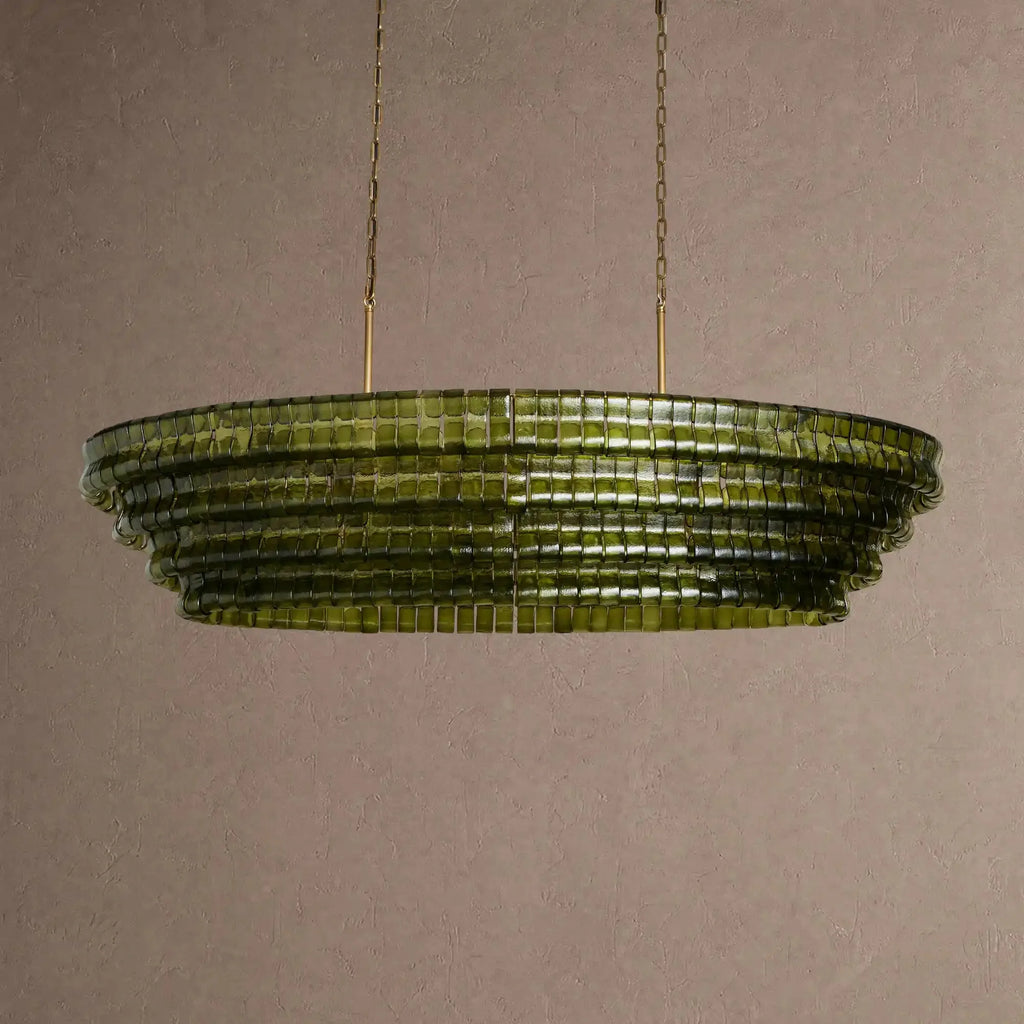 Ghiaccio Glass Oval Chandelier 54''65'' - Lacquered Burnished BrassSmoke65"VChandelier