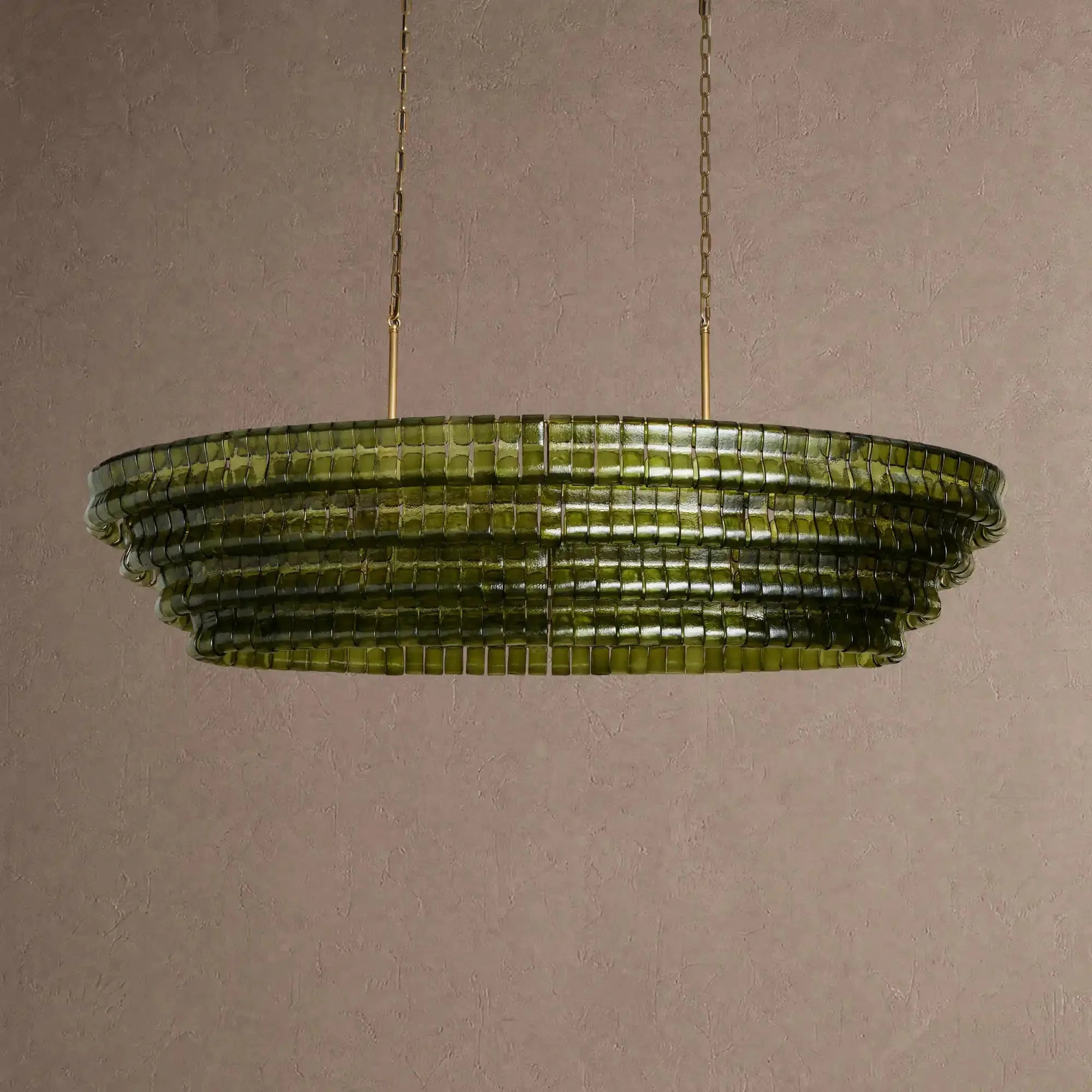Ghiaccio Glass Oval Chandelier 54''65'' - Lacquered Burnished BrassSmoke65"VChandelier