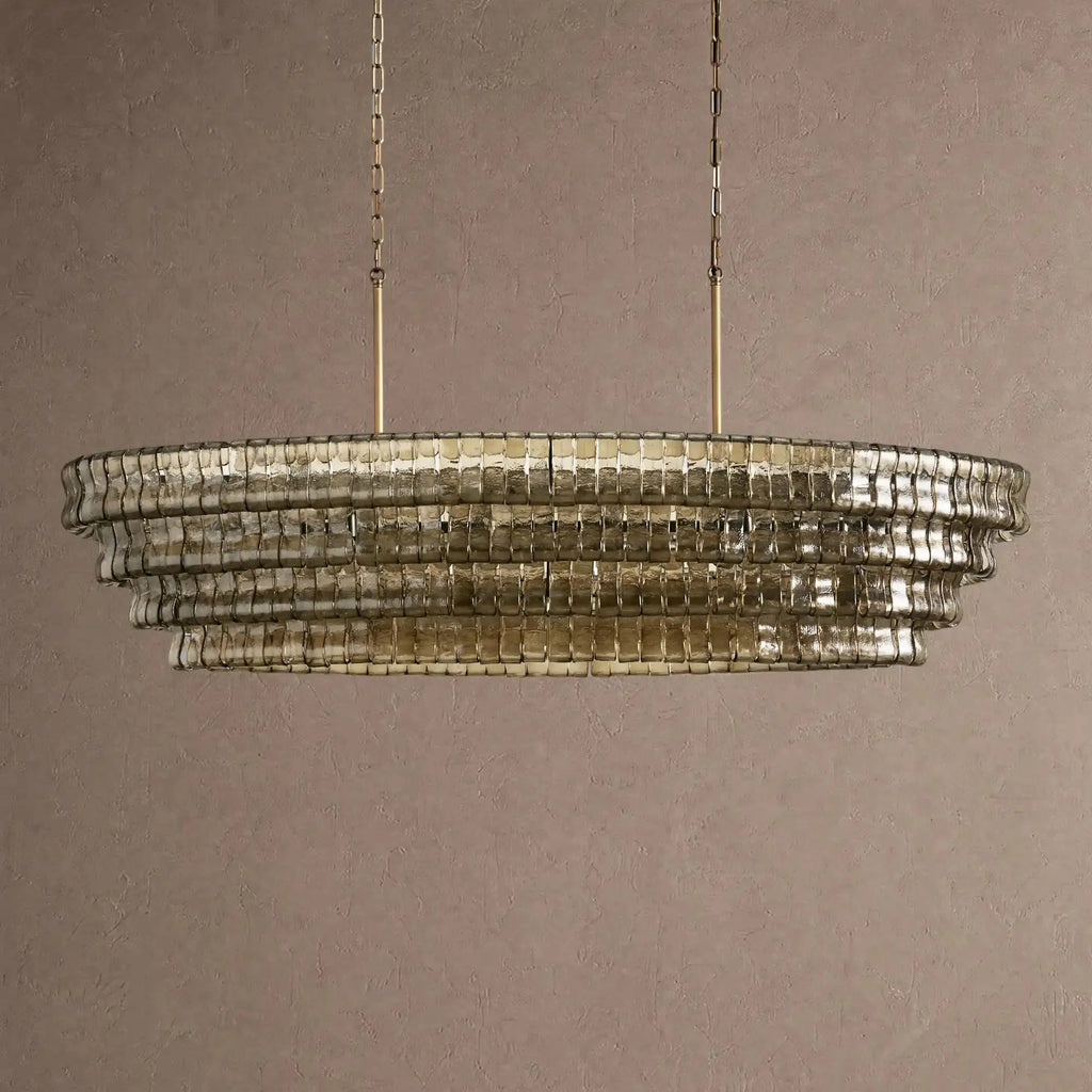 Ghiaccio Glass Oval Chandelier 54''65'' - Lacquered Burnished BrassSmoke65"VChandelier