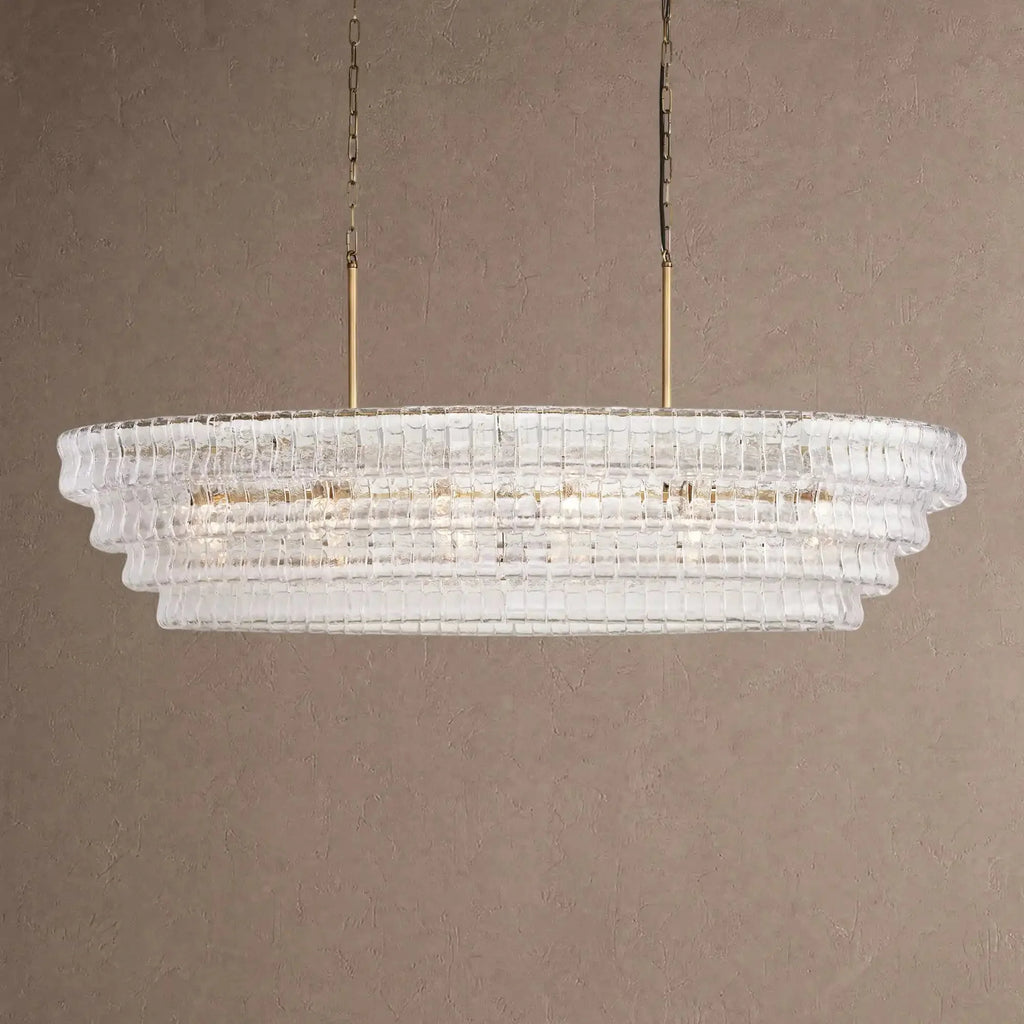 Ghiaccio Glass Oval Chandelier 54''65'' - Lacquered Burnished BrassClear65"VChandelier