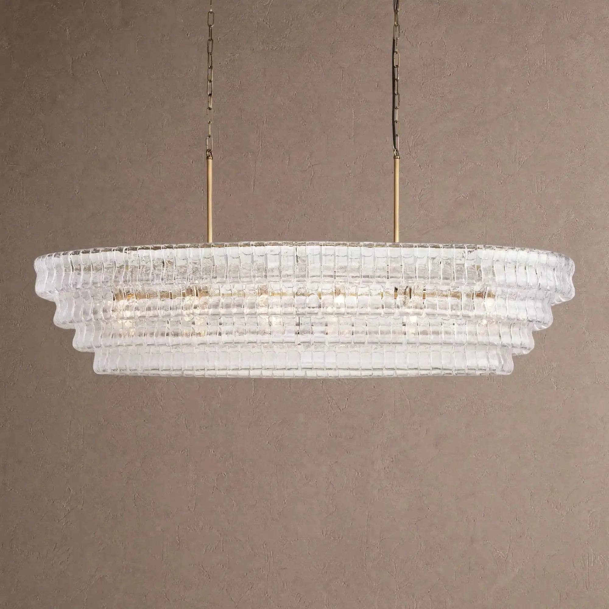 Ghiaccio Glass Oval Chandelier 54''65'' - Lacquered Burnished BrassClear65"VChandelier