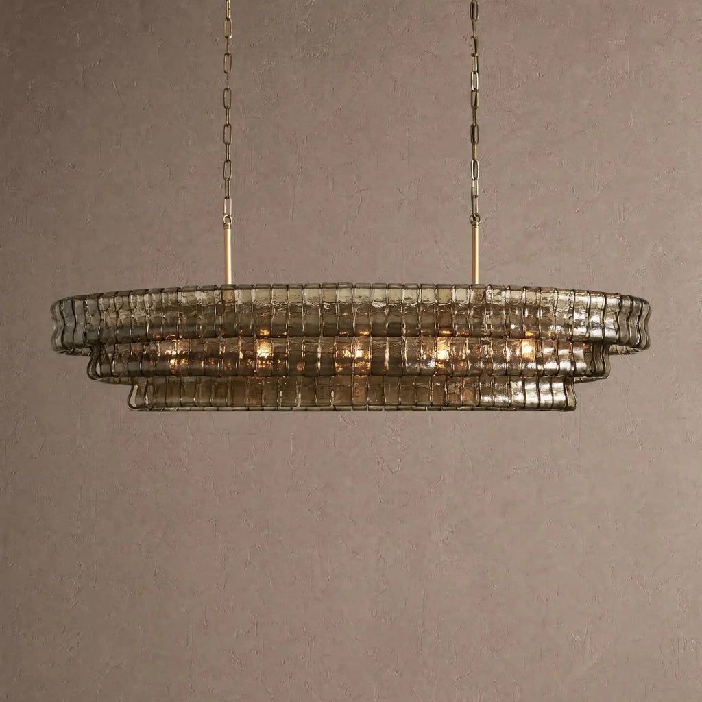 Ghiaccio Glass Oval Chandelier 54''65'' - Lacquered Burnished BrassSmoke54"VChandelier