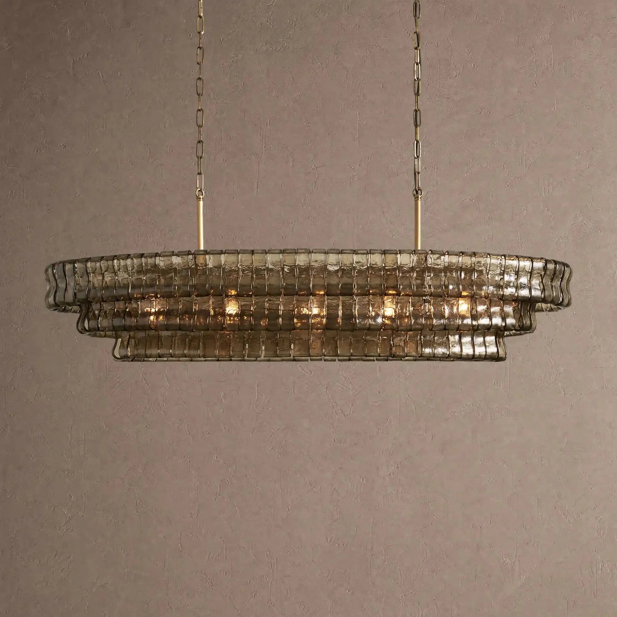 Ghiaccio Glass Oval Chandelier 54''65'' - Lacquered Burnished BrassSmoke54"VChandelier