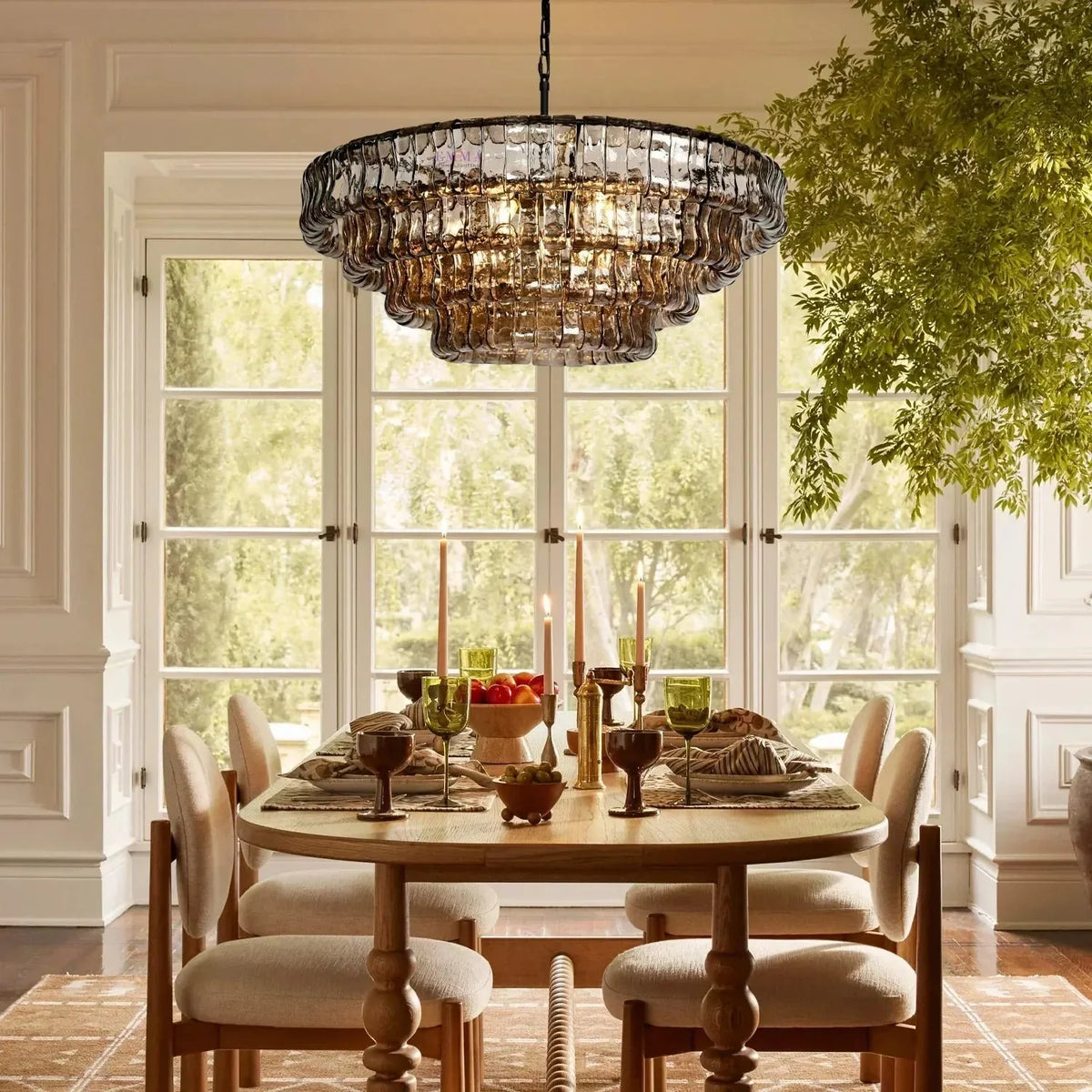 Ghiaccio Glass Round Chandelier 24" 36" 48" 60" - bronze finish, modern home lighting