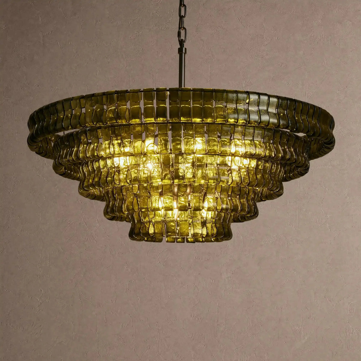 Ghiaccio Glass Round Chandelier 24" 36" 48" 60" - 5-Tier 48"BlackGreenVChandelier