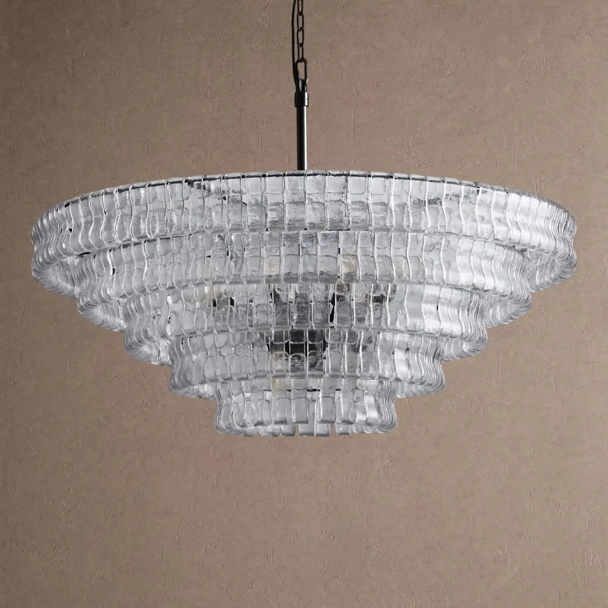 Ghiaccio Glass Round Chandelier 24" 36" 48" 60" - 5-Tier 48"BlackClearVChandelier