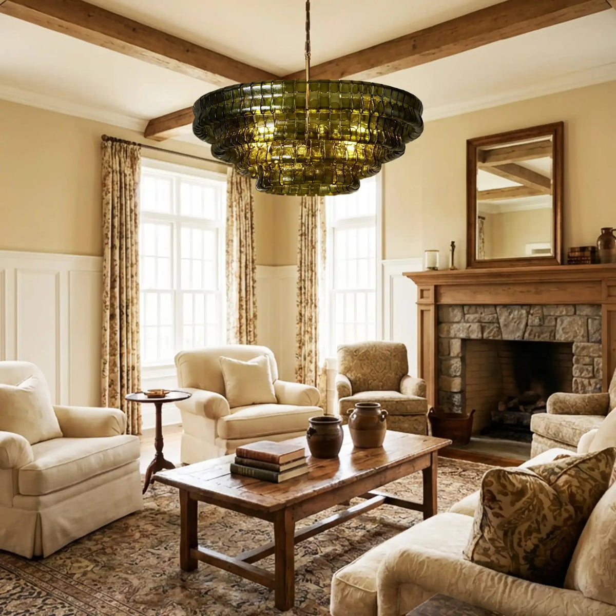 Ghiaccio Glass Round Chandelier 24" 36" 48" 60" in bronze - modern dining room lighting