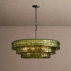 Ghiaccio Glass Round Chandelier 24" 36" 48" 60" - 3-Tier 24"BlackGreenVChandelier
