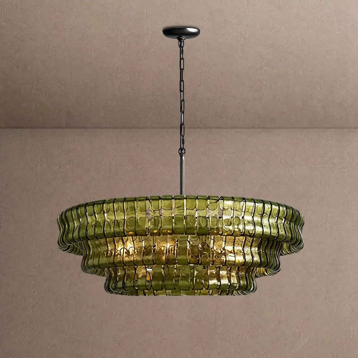 Ghiaccio Glass Round Chandelier 24" 36" 48" 60" - 3-Tier 24"BlackGreenVChandelier