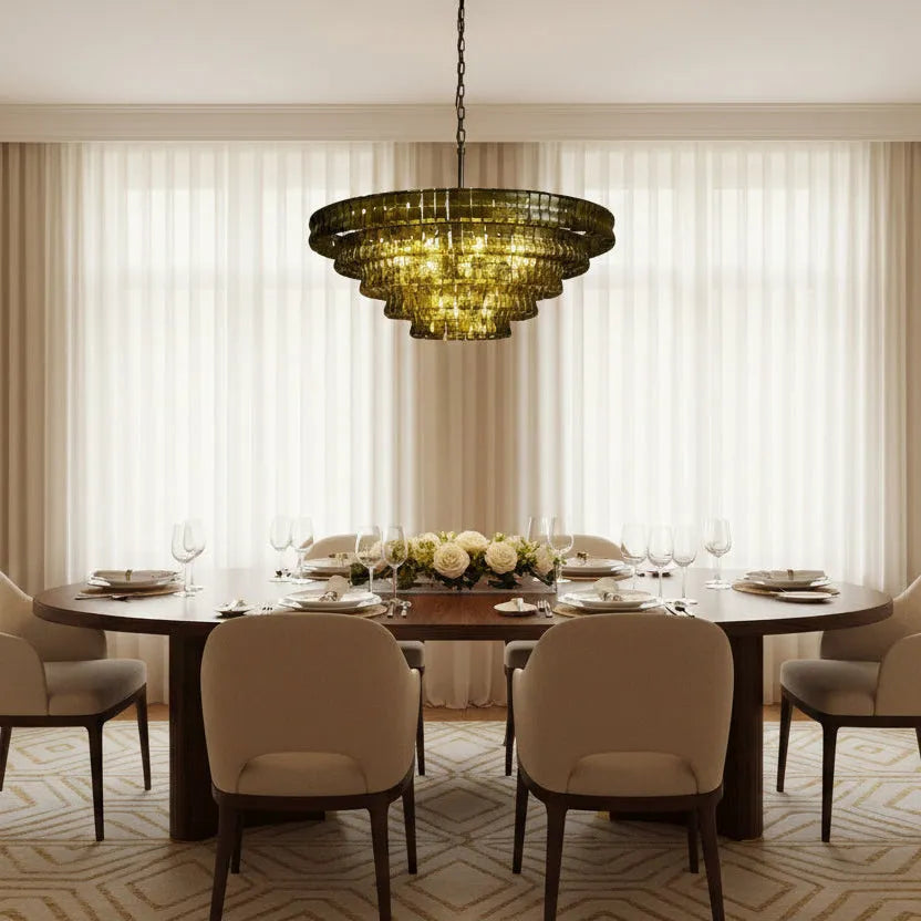 Ghiaccio Glass Round Chandelier 24" 36" 48" 60" in bronze - dining room lighting