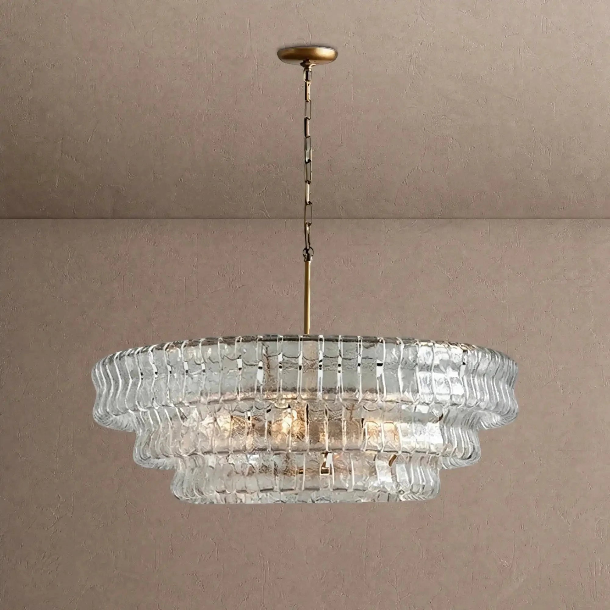 Ghiaccio Glass Round Chandelier 24" 36" 48" 60" - 3-Tier 24"BrassClearVChandelier