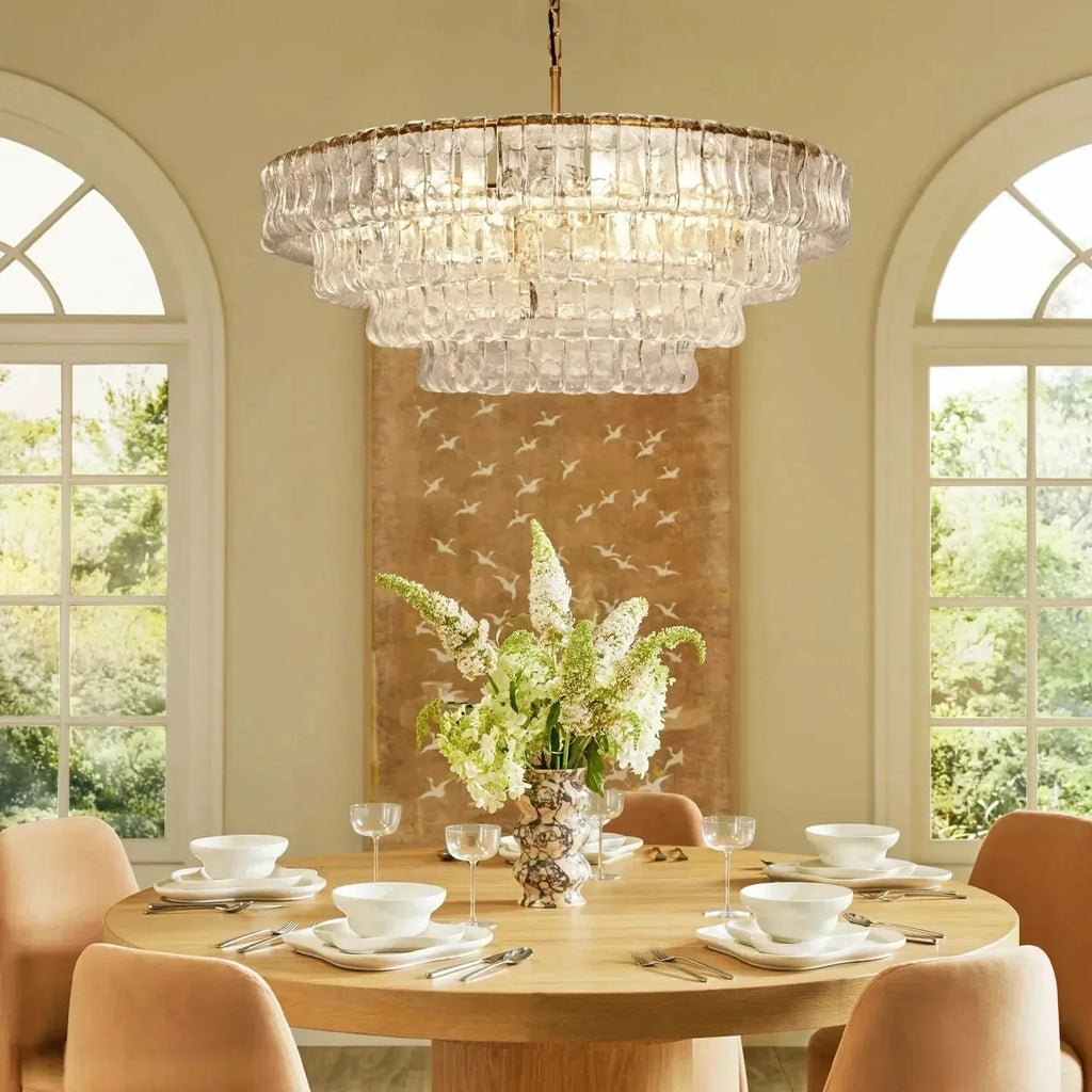 Ghiaccio Glass Round Chandelier 24" 36" 48" 60" in bronze - dining room lighting
