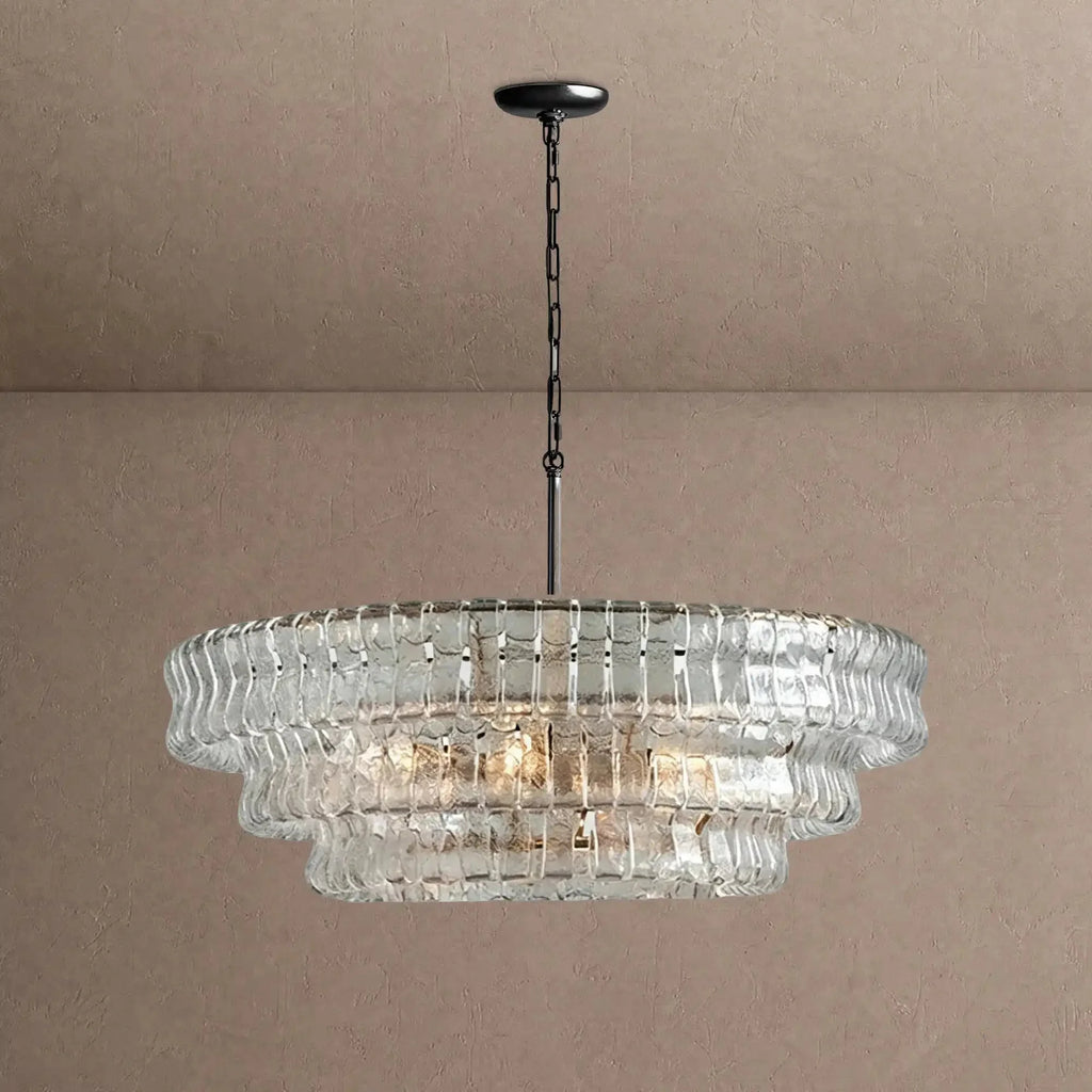 Ghiaccio Glass Round Chandelier 24" 36" 48" 60" - 3-Tier 24"BlackClearVChandelier