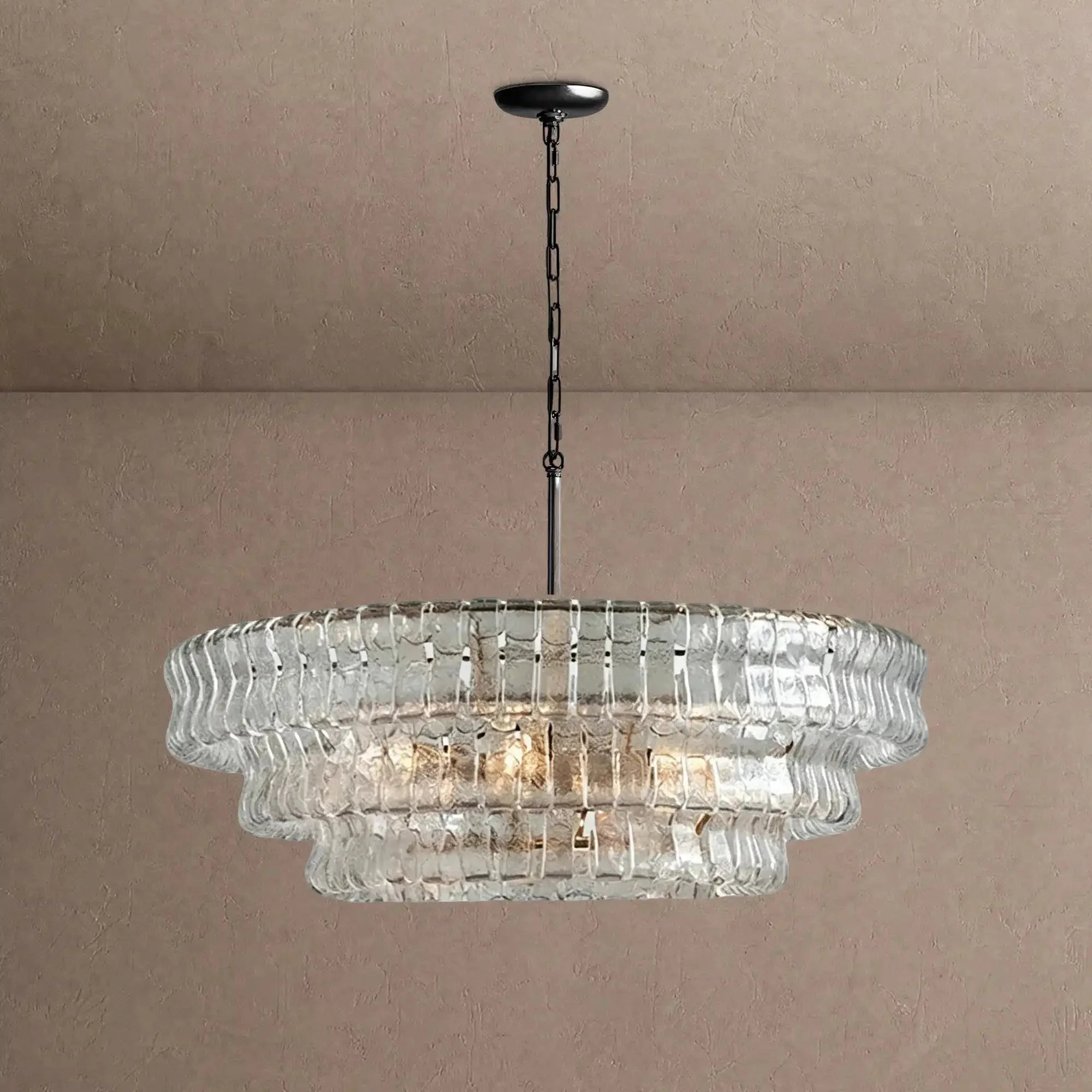 Ghiaccio Glass Round Chandelier 24" 36" 48" 60" - 3-Tier 24"BlackClearVChandelier