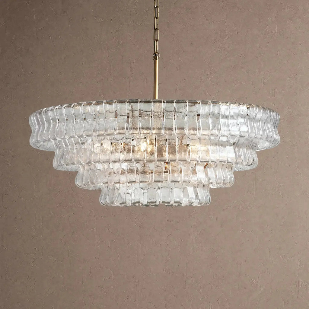 Ghiaccio Glass Round Chandelier 24" 36" 48" 60" - 4-Tier 36"BrassClearVChandelier