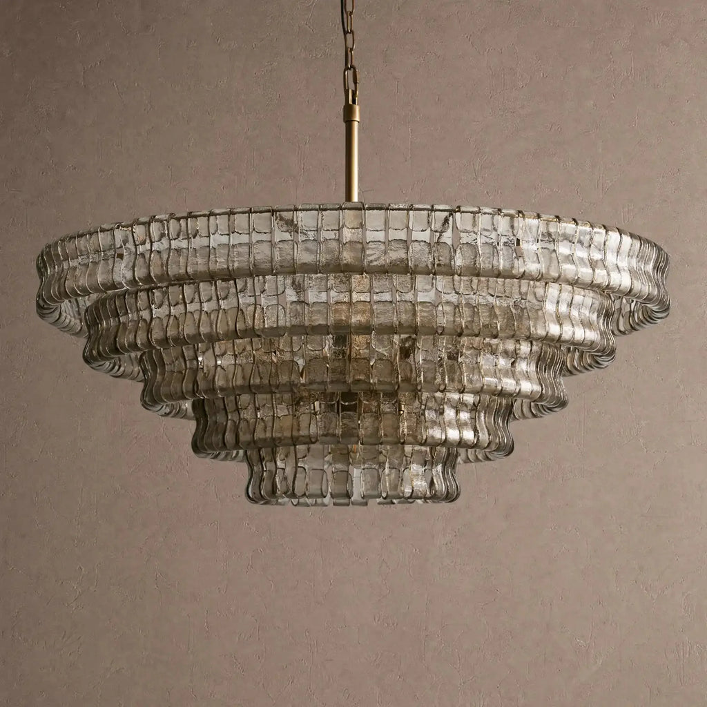 Ghiaccio Glass Round Chandelier 24" 36" 48" 60" - 5-Tier 48"BlackSmokeVChandelier