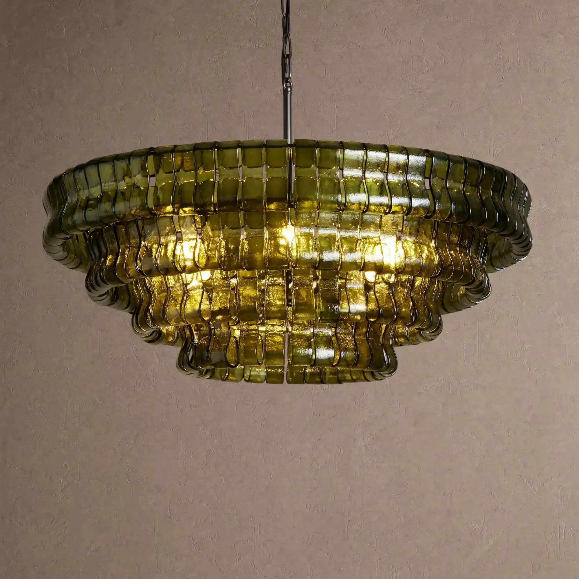 Ghiaccio Glass Round Chandelier 24" 36" 48" 60" - 4-Tier 36"BlackGreenVChandelier