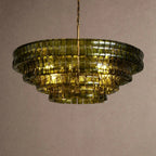 Ghiaccio Glass Round Chandelier 24" 36" 48" 60" - 4-Tier 36"BrassGreenVChandelier