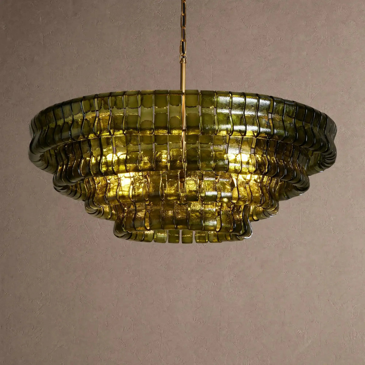 Ghiaccio Glass Round Chandelier 24" 36" 48" 60" - 4-Tier 36"BrassGreenVChandelier