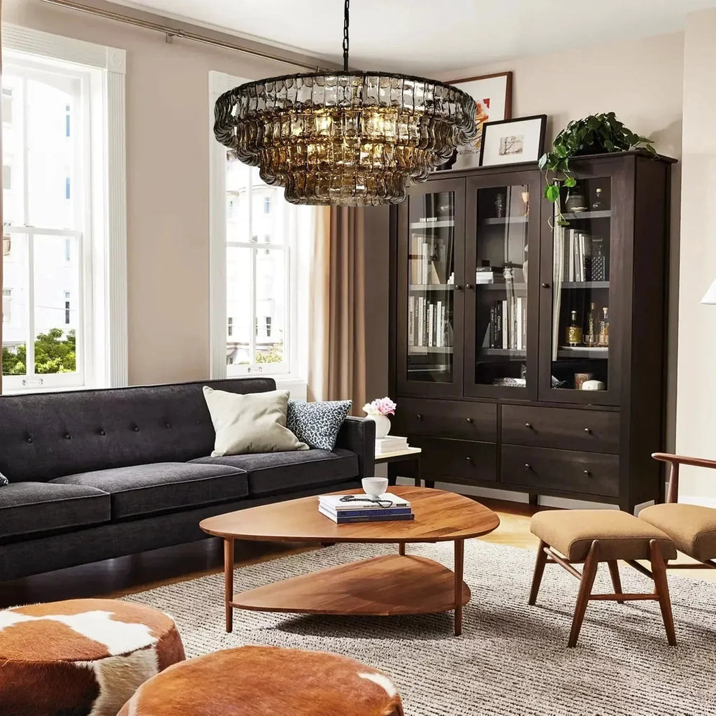 Ghiaccio Glass Round Chandelier 24" 36" 48" 60" in bronze - dining room lighting