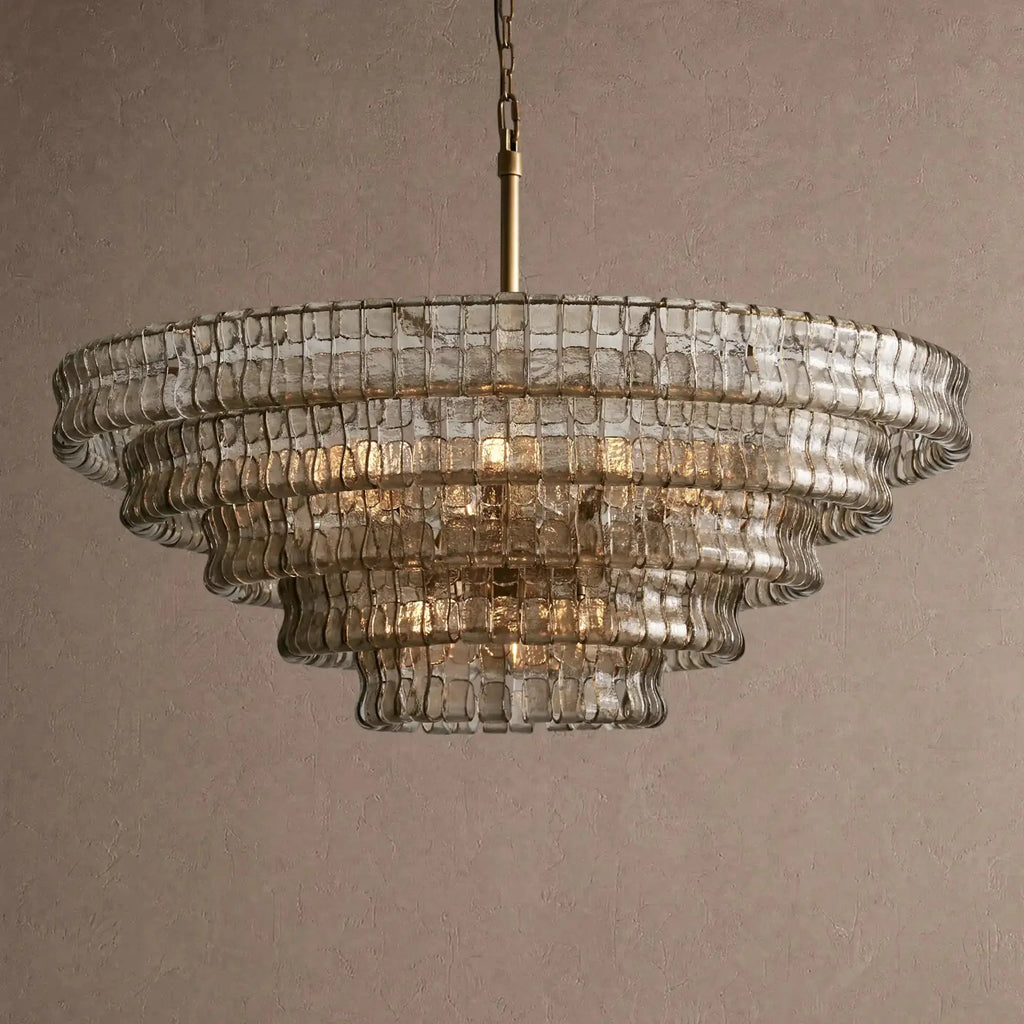 Ghiaccio Glass Round Chandelier 24" 36" 48" 60" - 5-Tier 48"BrassSmokeVChandelier