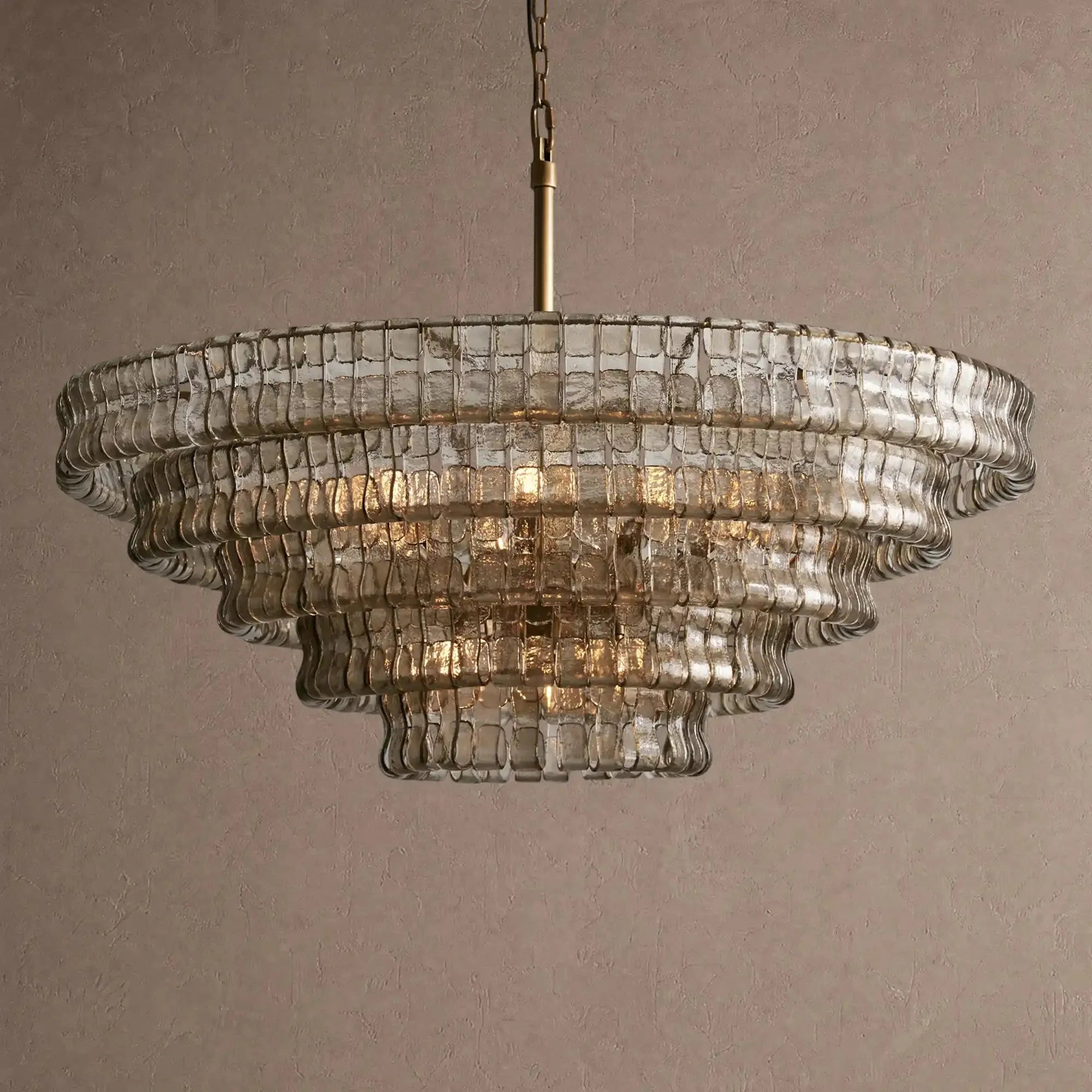 Ghiaccio Glass Round Chandelier 24" 36" 48" 60" - 5-Tier 48"BrassSmokeVChandelier
