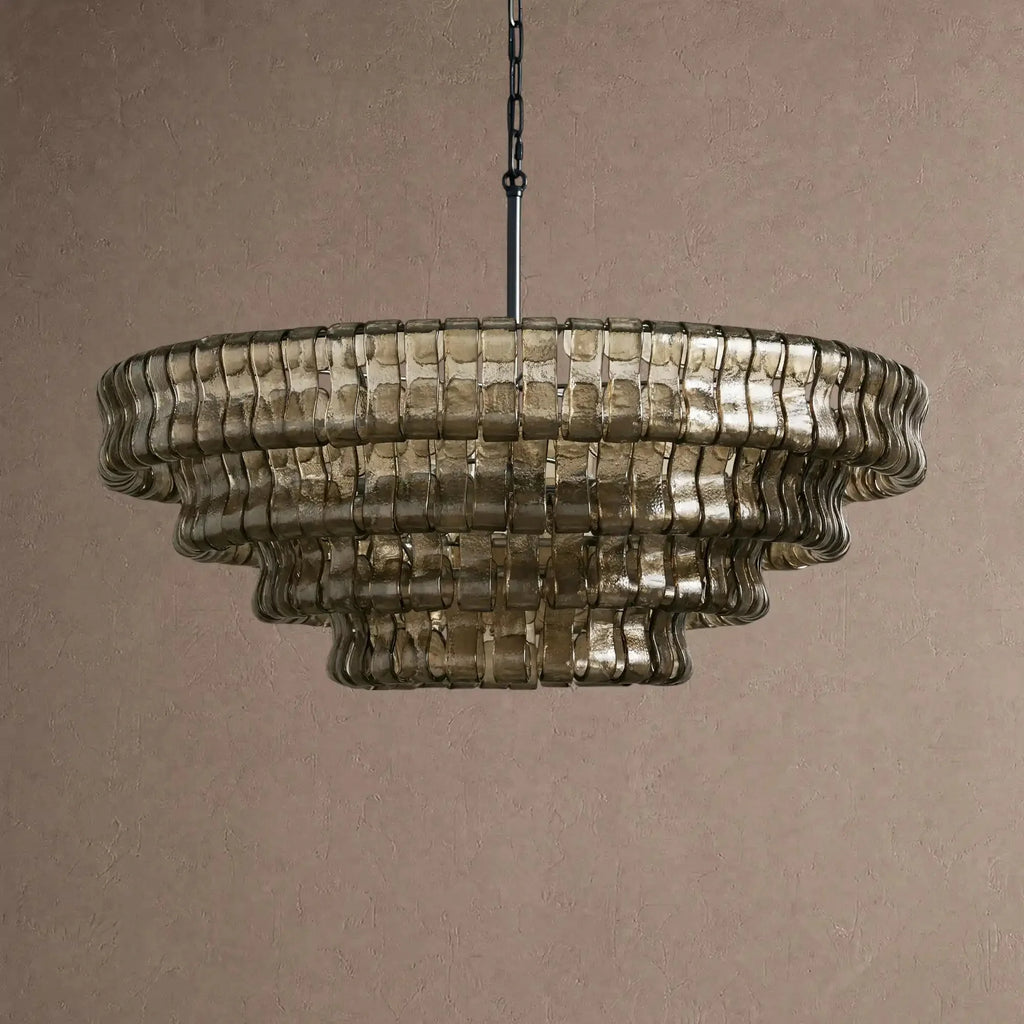 Ghiaccio Glass Round Chandelier 24" 36" 48" 60" - 4-Tier 36"BlackSmokeVChandelier