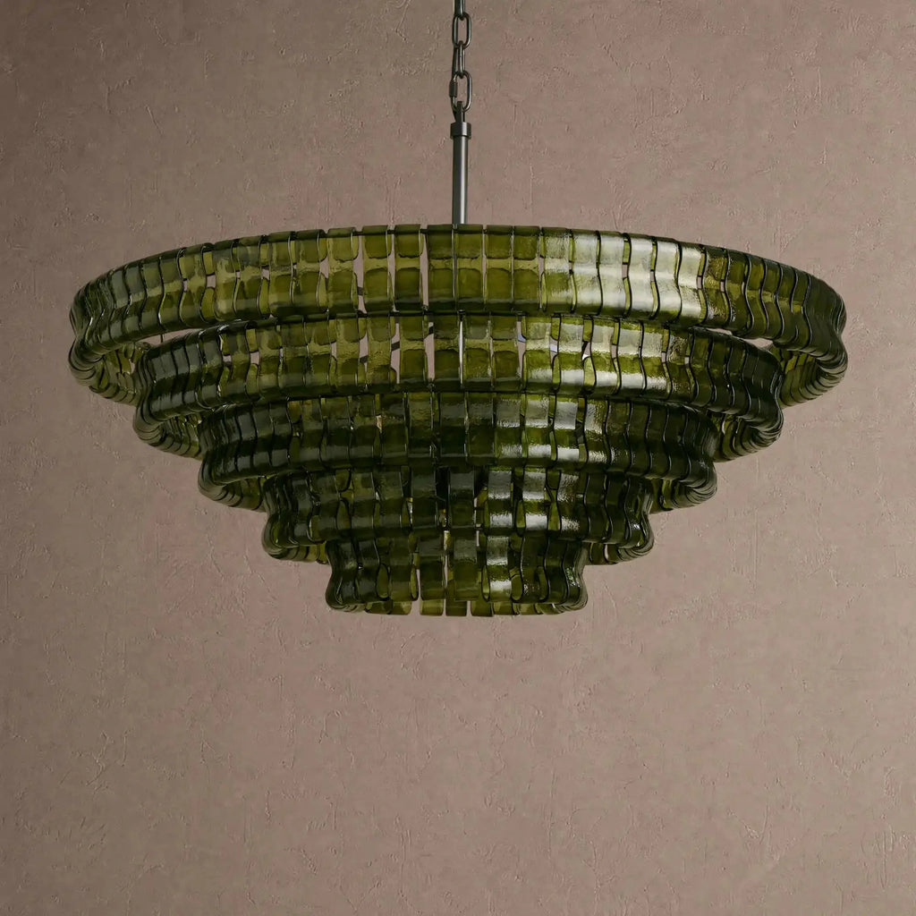 Ghiaccio Glass Round Chandelier 24" 36" 48" 60" - 6-Tier 60"BrassGreenVChandelier
