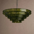 Ghiaccio Glass Round Chandelier 24" 36" 48" 60" - 6-Tier 60"BrassGreenVChandelier
