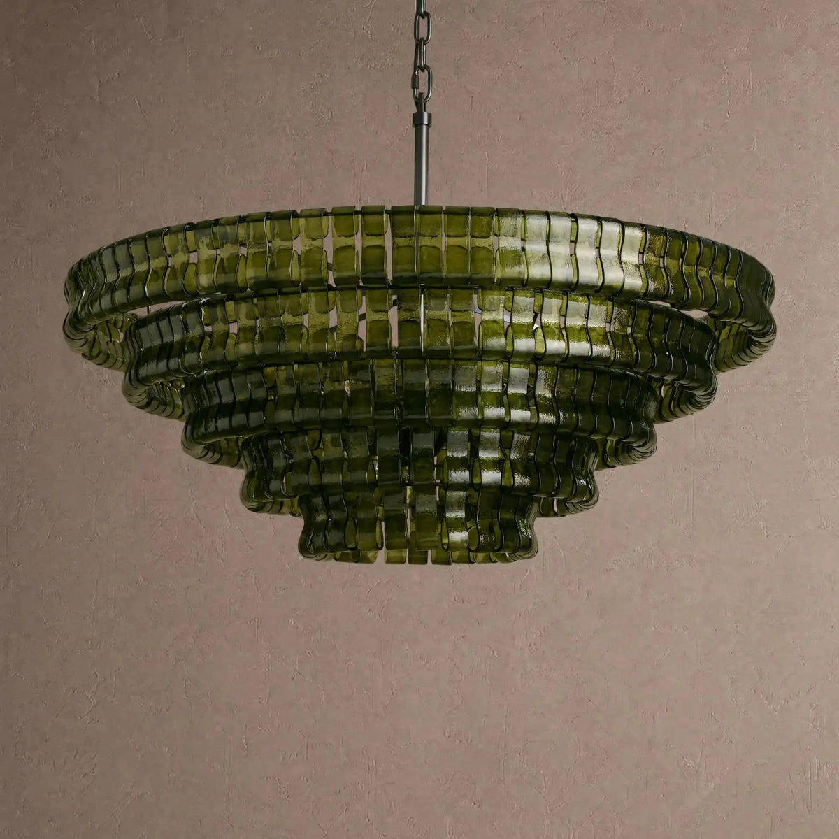 Ghiaccio Glass Round Chandelier 24" 36" 48" 60" - 6-Tier 60"BrassGreenVChandelier